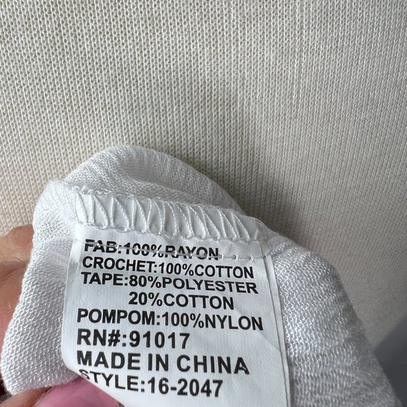 NWT Solitaire by Ravi Khosla White Peasant Top Sz L Red PomPoms Gauze-like Boho - Picture 4 of 7